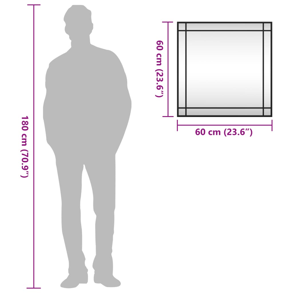 vidaXL Wall Mirror Black 60x60 cm Square Iron