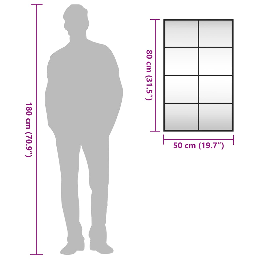 vidaXL Wall Mirror Black 50x80 cm Rectangle Iron