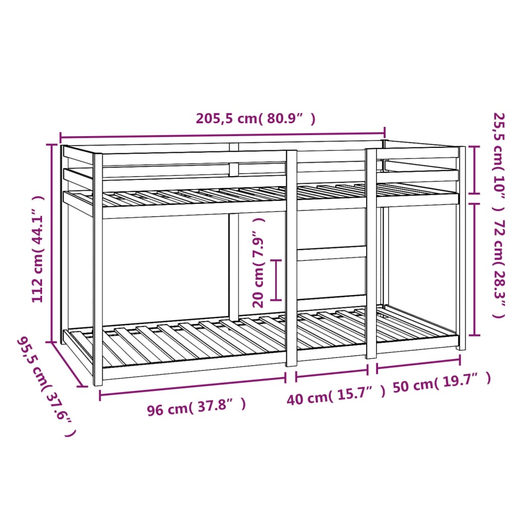 vidaXL Bunk Bed without Mattress 90x200 cm Solid Wood Pine