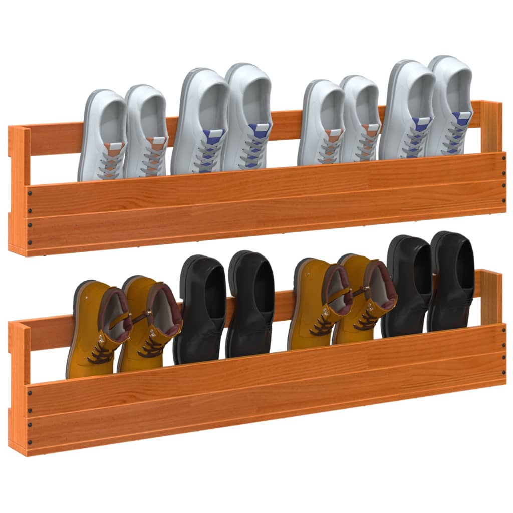 vidaXL Wall-mounted Shoe Racks 2 pcs Wax Brown 110x8.5x23.5 cm Solid Wood Pine