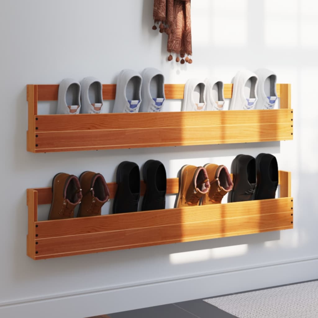 vidaXL Wall-mounted Shoe Racks 2 pcs Wax Brown 110x8.5x23.5 cm Solid Wood Pine