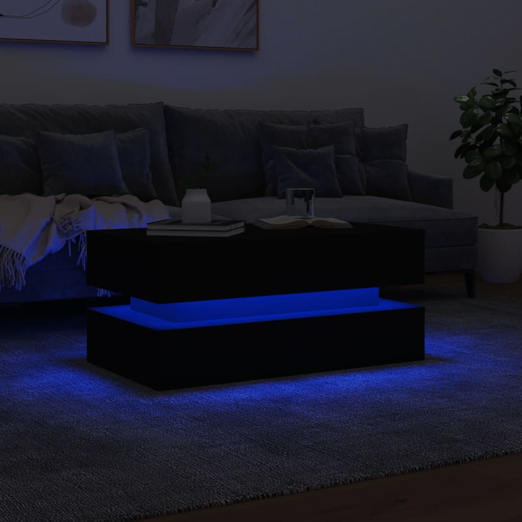 vidaXL Coffee Table with LED Lights Black 90x50x40 cm