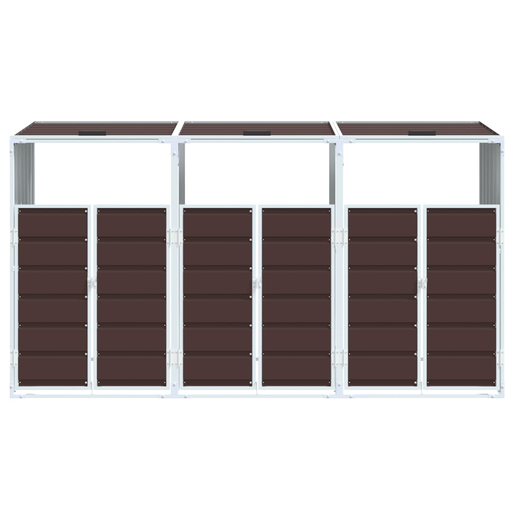 vidaXL Wheelie Bin Storage for Triple Bins Brown 216x81x115 cm Steel