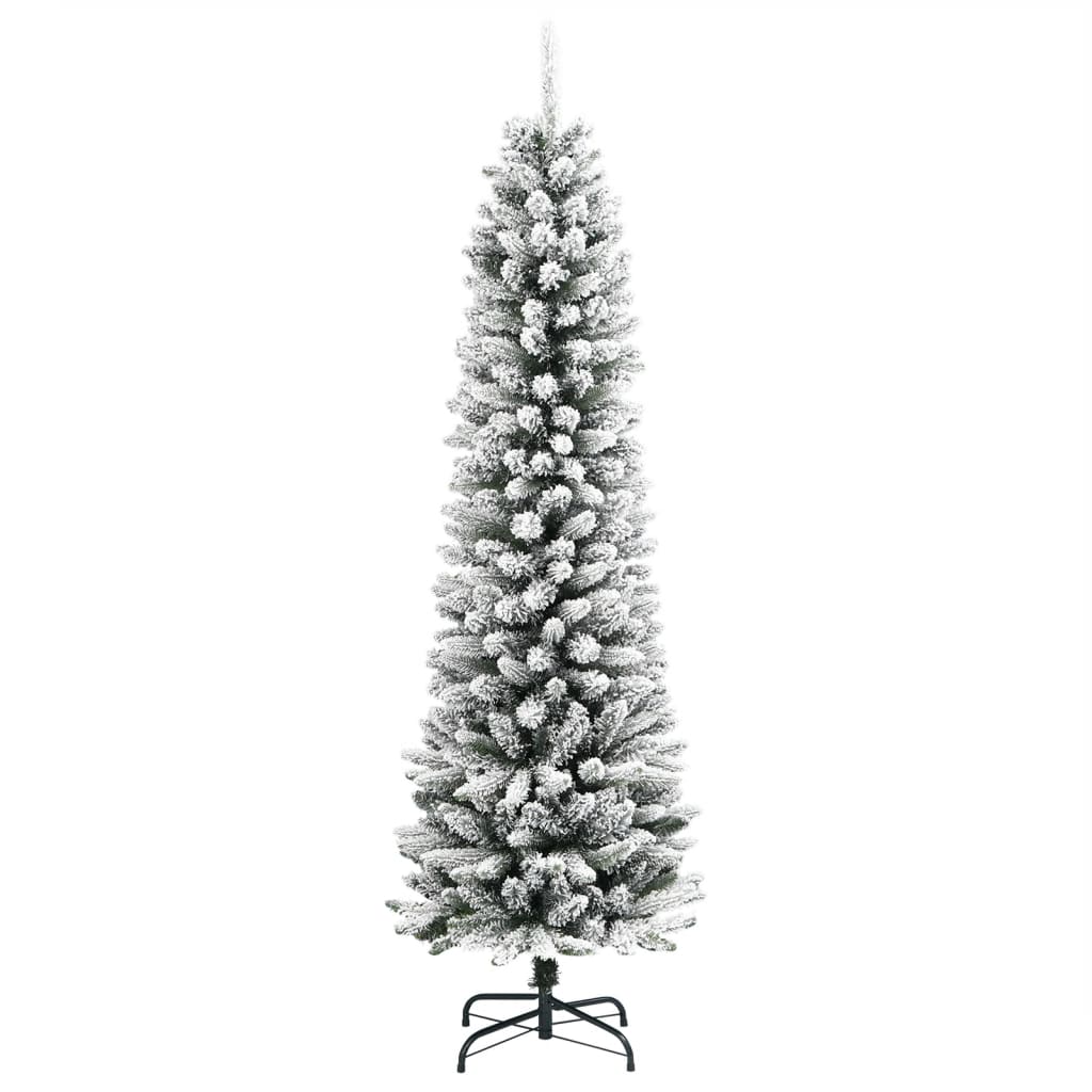 vidaXL Artificial Slim Christmas Tree with Flocked Snow 180 cm PVC&PE