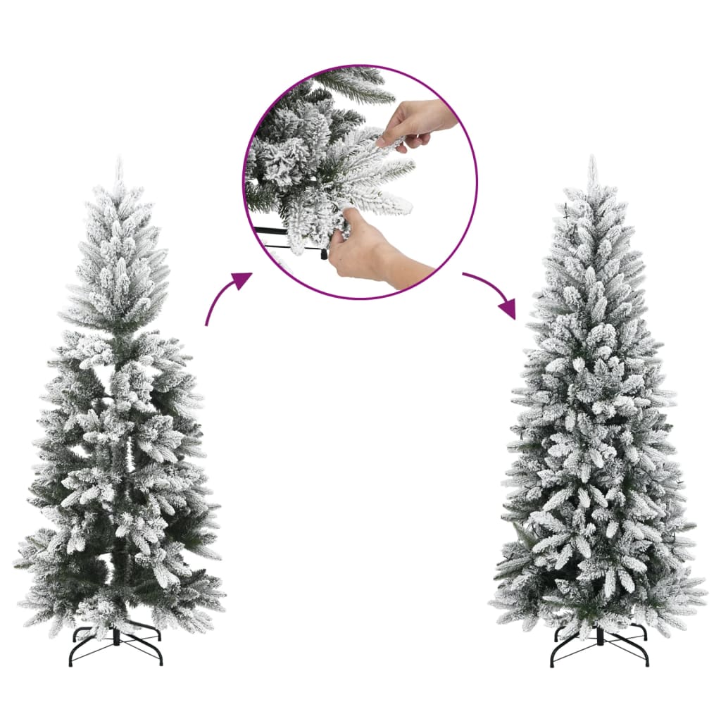 vidaXL Artificial Slim Christmas Tree with Flocked Snow 180 cm PVC&PE