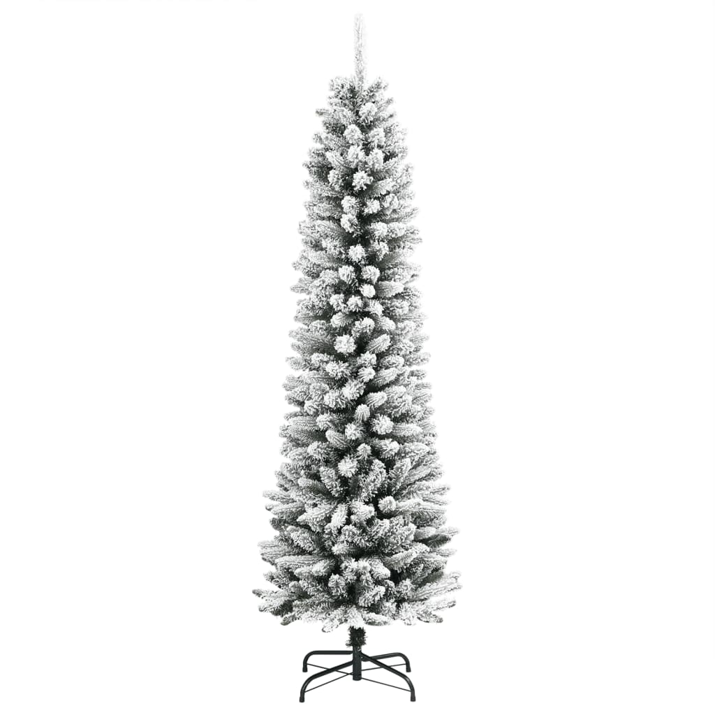 vidaXL Artificial Slim Christmas Tree with Flocked Snow 210 cm PVC&PE