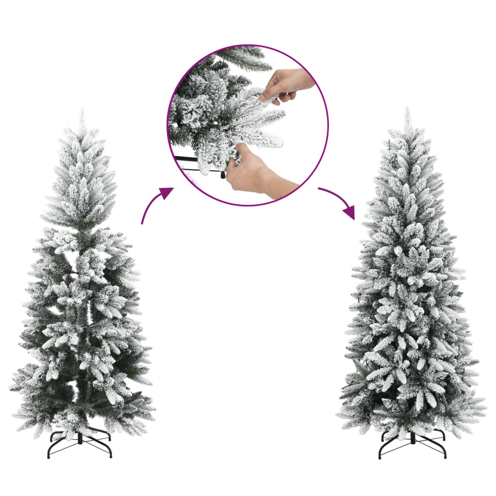 vidaXL Artificial Slim Christmas Tree with Flocked Snow 210 cm PVC&PE