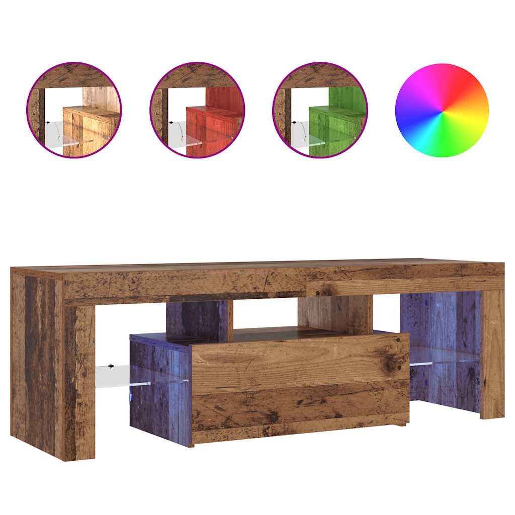 vidaXL TV Cabinet with LED Lights Old Wood 120x36.5x40 cm Engineered Wood