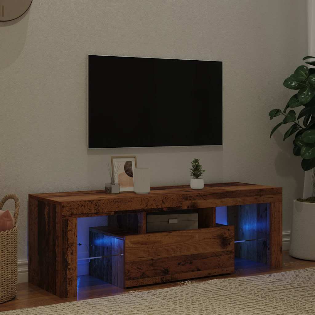 vidaXL TV Cabinet with LED Lights Old Wood 120x36.5x40 cm Engineered Wood