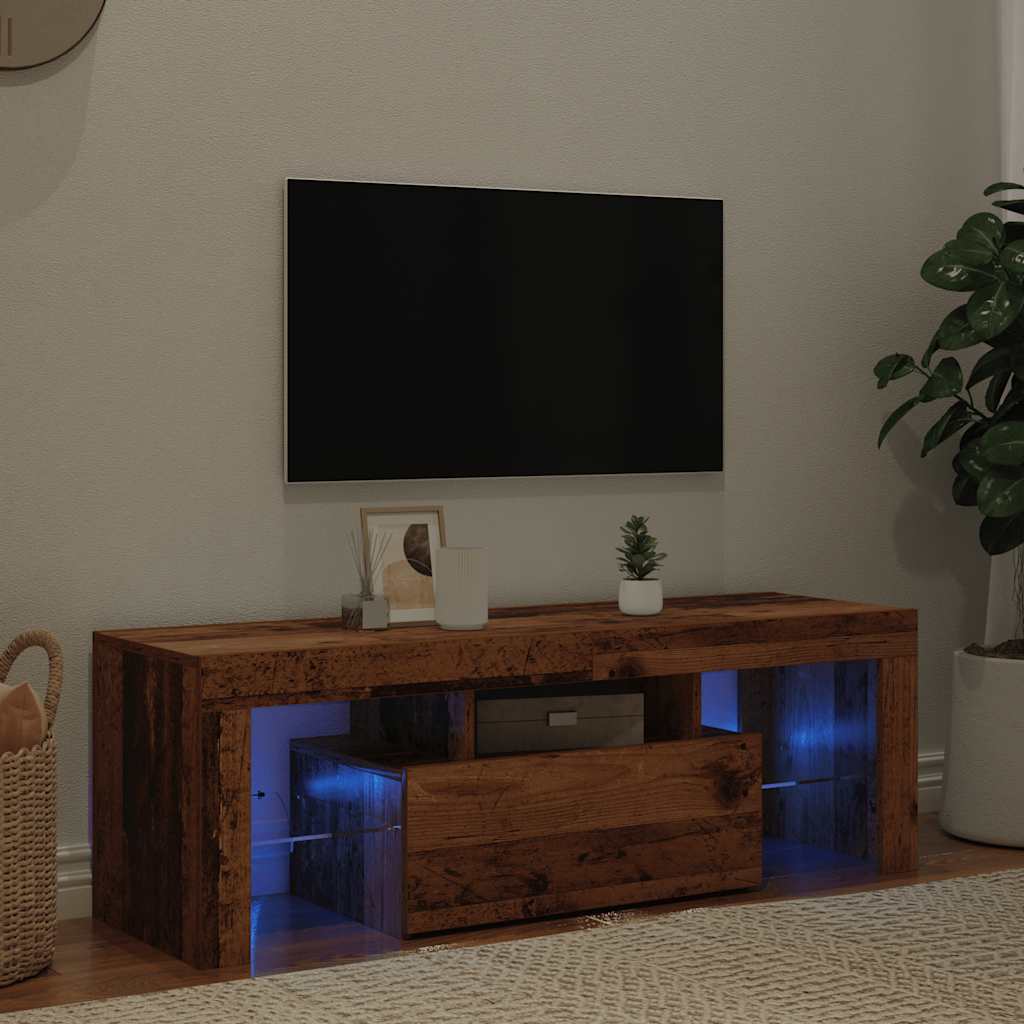 vidaXL TV Cabinet with LED Lights Old Wood 120x36.5x40 cm Engineered Wood