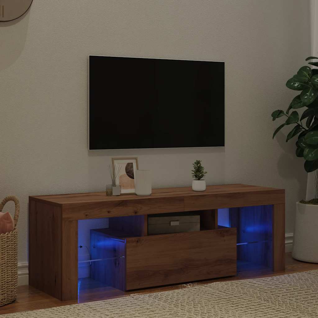 vidaXL TV Cabinet with LED Lights Artisan Oak 120x36.5x40 cm Engineered Wood