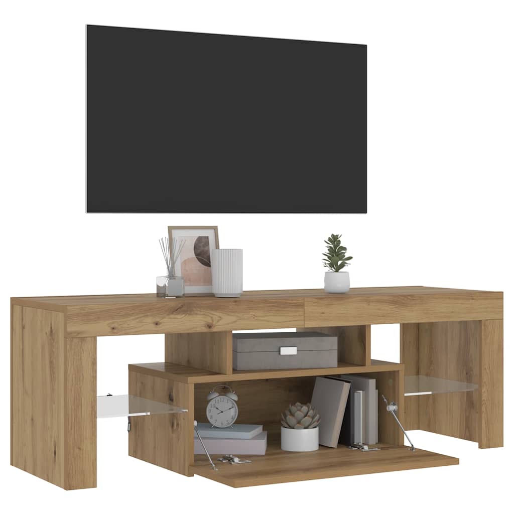 vidaXL TV Cabinet with LED Lights Artisan Oak 120x36.5x40 cm Engineered Wood