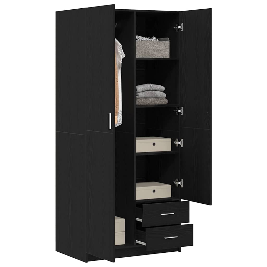 vidaXL Wardrobe with Drawer Black Oak 80 x 52 x 180 cm Engineered Wood
