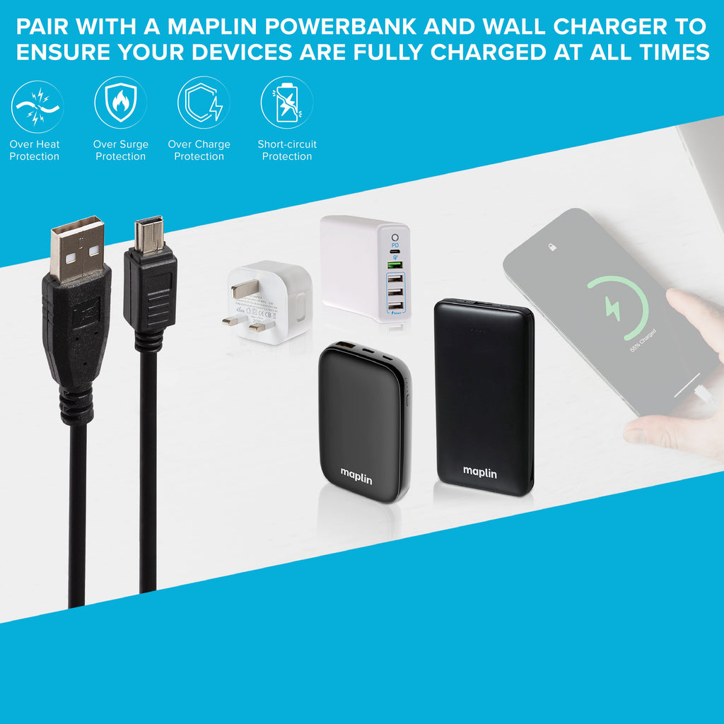 Maplin USB-A to Mini USB-B Cable - Black