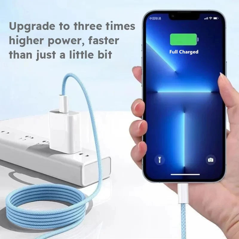 Braided 35W Fast Charge PD Cable For iPhone 13 14 Pro Max 11 12 mini X XR XS Max 7 8 Plus Quick Charging USB-C Data Cables 1m 2m