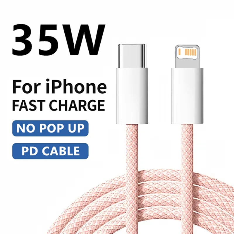 Braided 35W Fast Charge PD Cable For iPhone 13 14 Pro Max 11 12 mini X XR XS Max 7 8 Plus Quick Charging USB-C Data Cables 1m 2m