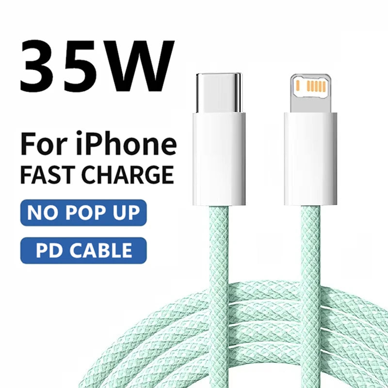 Braided 35W Fast Charge PD Cable For iPhone 13 14 Pro Max 11 12 mini X XR XS Max 7 8 Plus Quick Charging USB-C Data Cables 1m 2m