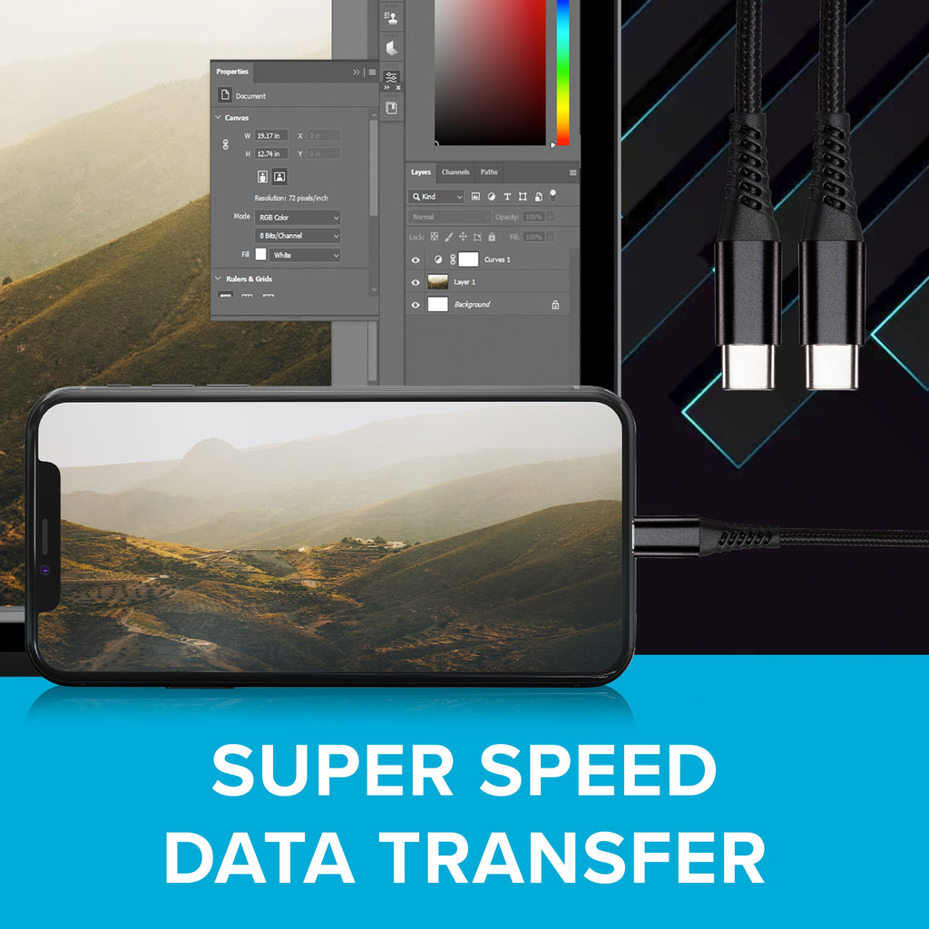 Maplin USB-C to USB-C 60W PD Braided Cable - Black